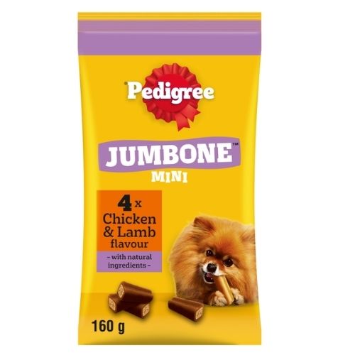PEDIGREE JUMBONE MINI ADULT SMALL DOG TREATS CHICKEN & LAMB 4 CHEWS 160G