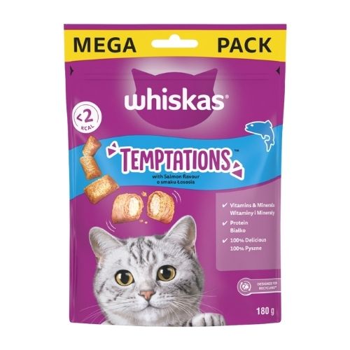 WHISKAS TEMPTATIONS CAT TREATS WITH SALMON FLAVOUR 180G