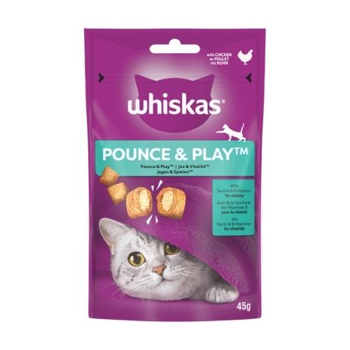 WHISKAS POUNCE & PLAY ADULT CAT TREATS WITH CHICKEN 45G