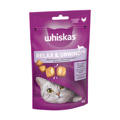 WHISKAS RELAX & UNWIND ADULT CAT TREATS WITH CHICKEN 45G