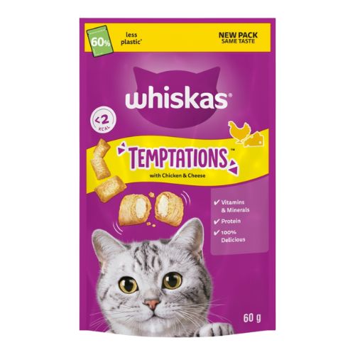 WHISKAS TEMPTATIONS CAT TREATS WITH CHICKEN & CHEESE 6X 60G