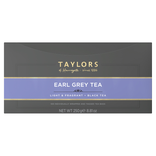 TAYLORS OF HARROGATE EARL GREY TEA 100 TEA BAGS 250G
