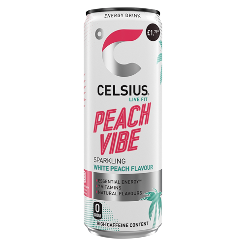 CELSIUS PEACH VIBE PMP £1.79 355ML