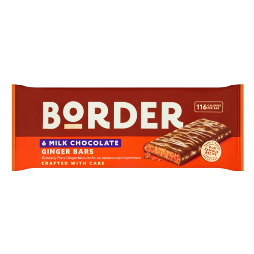 BORDER MILK CHOCOLATE GINGER BARS 144G