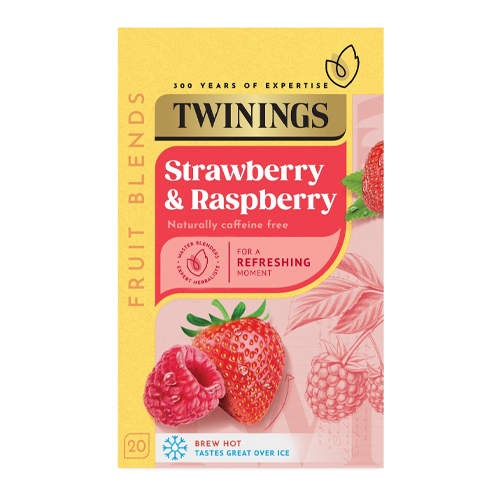 TWININGS STRAWBERRY & RASPBERRY 20 SINGLE TEA BAGS 40G