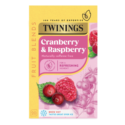 TWININGS CRANBERRY & RASPBERRY 20 SINGLE TEA BAGS 40G