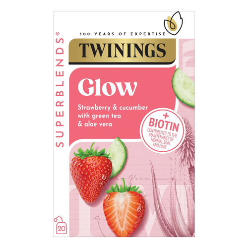 TWININGS SUPERBLENDS GLOW WITH STRAWBERRY, CUCUMBER AND GREEN TEA, 20 TEA BAGS