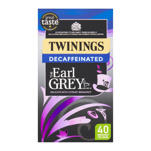 TWININGS EARL GREY DECAFFEINATED PLANT-BASED 40 TEA BAGS