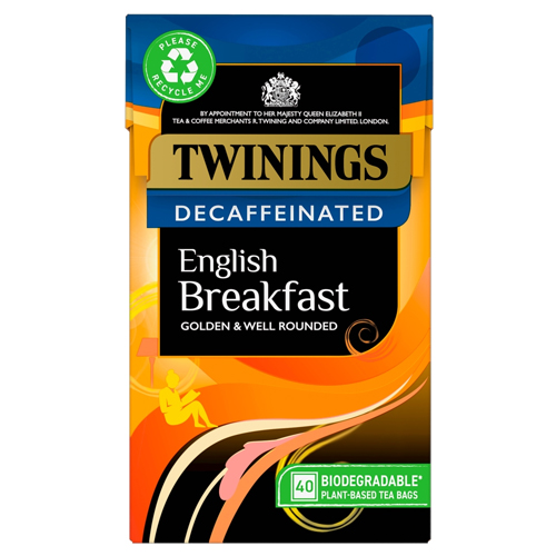 TWININGS ENGLISH BREAKFAST DECAFFEINATED 40 PLANT-BASED TEA BAGS 109G