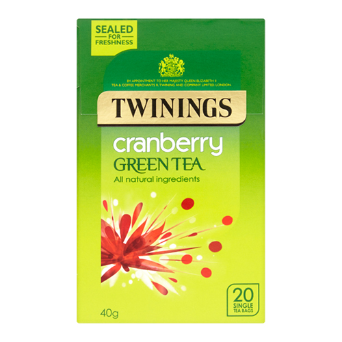TWININGS CRANBERRY GREEN TEA 20 SINGLE TEA BAGS 40G