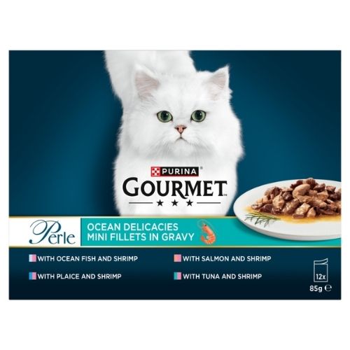 GOURMET PERLE CAT FOOD POUCHES OCEAN DELICACIES 12PK 85G