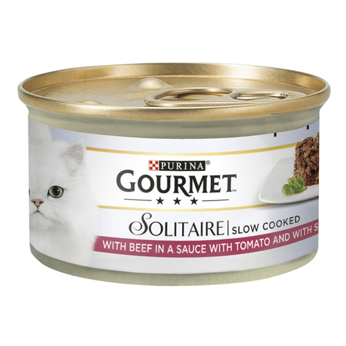 GOURMET SOLITAIRE SLOW COOKED WITH BEEF IN A SAUCE WITH TOMATO & SPINACH 85G