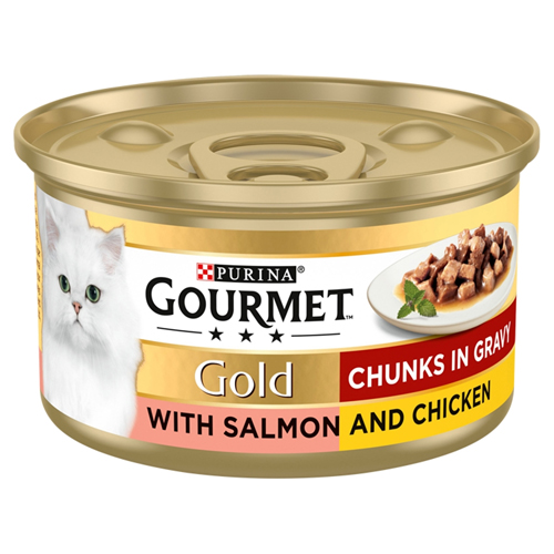 GOURMET GOLD CHUNKS IN GRAVY WITH SALMON AND CHICKEN 85G