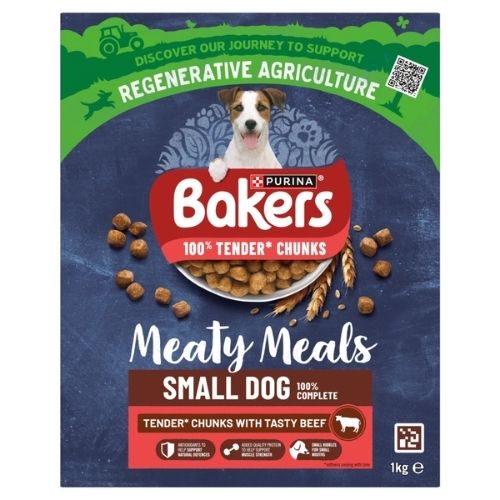 BAKERS SMALL DOG MEATY MEALS BEEF DRY DOG FOOD 1KG