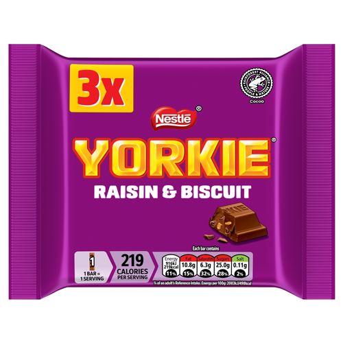 YORKIE RAISIN & BISCUIT CHOCOLATE BAR 3PK 132G