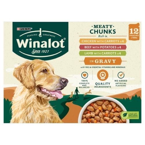 WINALOT ADULT DOG FOOD POUCH MIXED IN GRAVY 12PK 100G
