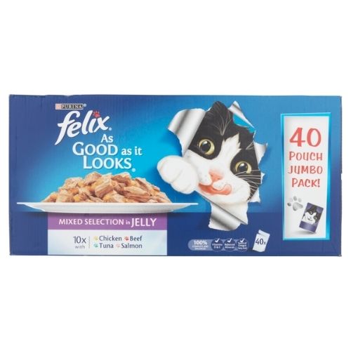 FELIX AGAIL MIXED SELECTION IN JELLY WET CAT FOOD 40PK 100G