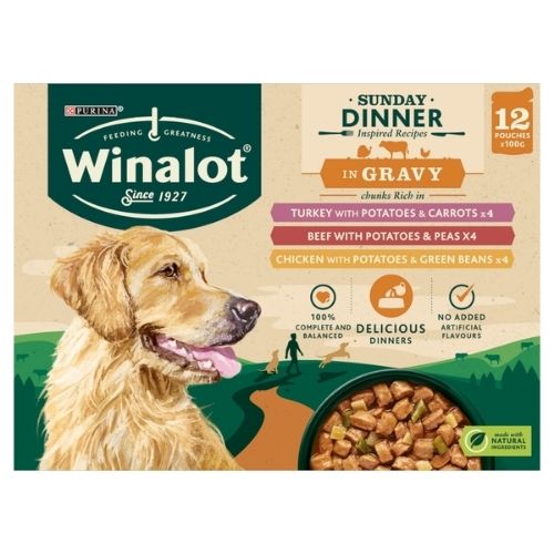 WINALOT SUNDAY DINNER POUCH MIXED IN GRAVY 12PK 100G