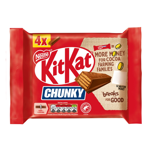KITKAT CHUNKY MILK CHOCOLATE BAR 4PK 160G
