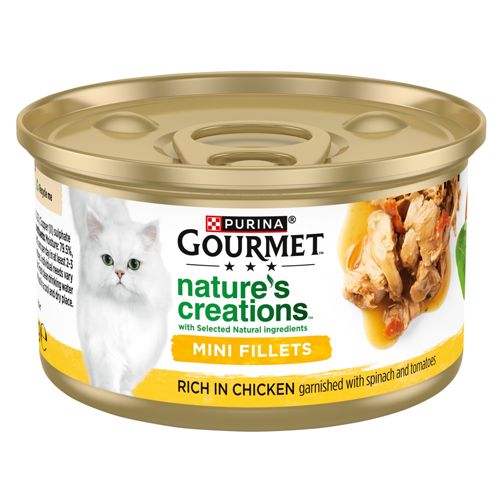 GOURMET NATURE'S CREATIONS RICH IN CHICKEN GARNISHED WITH SPINACH AND TOMATOES 85G