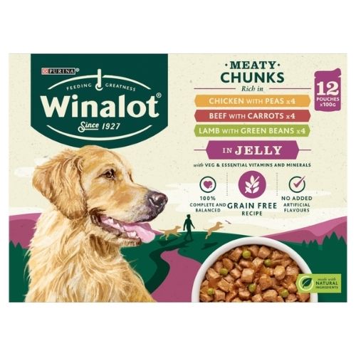 WINALOT ADULT DOG FOOD POUCH MIXED IN JELLY 12PK 100G
