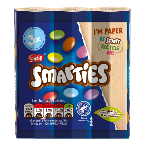 SMARTIES MILK CHOCOLATE TUBE 3PK 102G