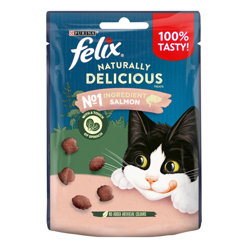 FELIX NATURALLY DELICIOUS SALMON AND SPINACH CAT TREATS 50G