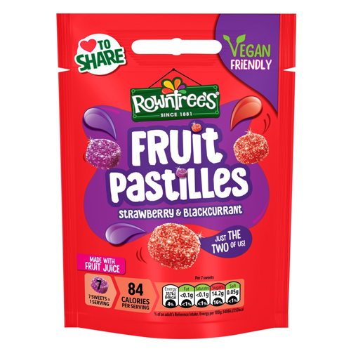 ROWNTREE'S FRUIT PASTILLES STRAWBERRY & BLACKCURRANT POUCH 143G