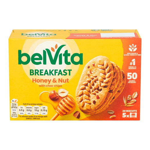 BELVÍTA 20 BREAKFAST HONEY & NUT WITH CHOC CHIPS BISCUITS 225G