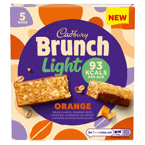CADBURY BRUNCH LIGHT ORANGE MILK CHOCOLATE CEREAL BARS 130G