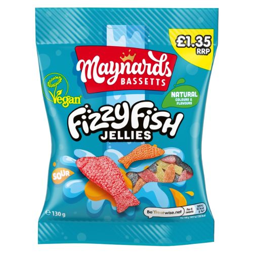 MAYNARDS BASSETTS FIZZY FISH BAG PMP £1.35 130G