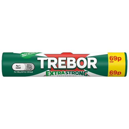 TREBOR NATURAL MINT FLAVOUR EXTRA STRONG PEPPERMINT PMP 69P 41.3G