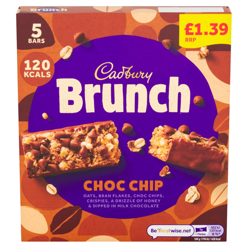 CADBURY BRUNCH CHOC CHIP BARS PMP £1.39 5PK 140G