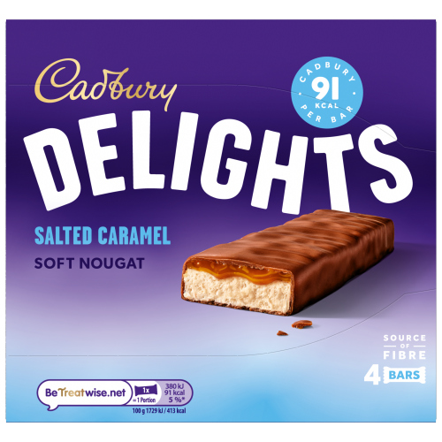 CADBURY DELIGHTS SOFT NOUGAT SALTED CARAMEL BARS 4PK 88G