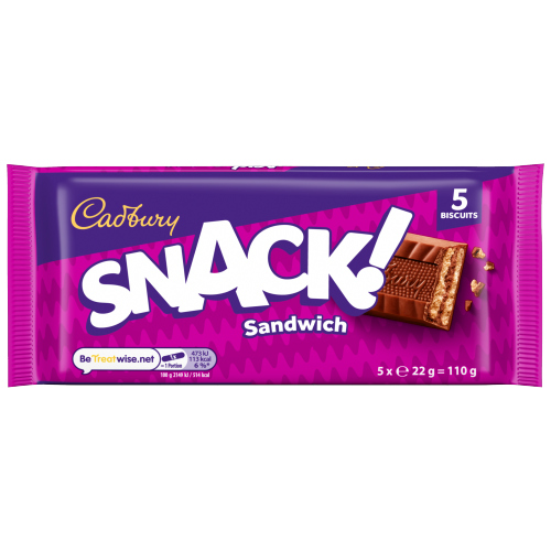 CADBURY SNACK SANDWICH CHOCOLATE BISCUITS 5PK 110G