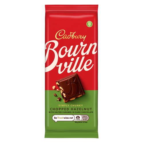 CADBURY BOURNVILLE CARAMEL HAZELNUT DARK CHOCOLATE BLOCK 100G