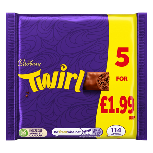 CADBURY TWIRL CHOCOLATE BAR PMP £1.99 5PK 107.5G