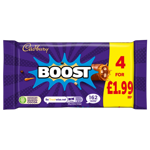 CADBURY BOOST CHOCOLATE BAR PMP £1.99 4PK 126G