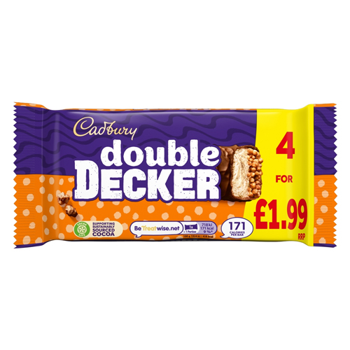 CADBURY DOUBLE DECKER CHOCOLATE BAR PMP £1.99 4PK 149.2G