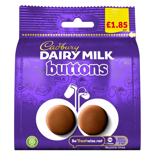CADBURY DAIRY MILK GIANT BUTTONS BAG PMP £1.85 85G