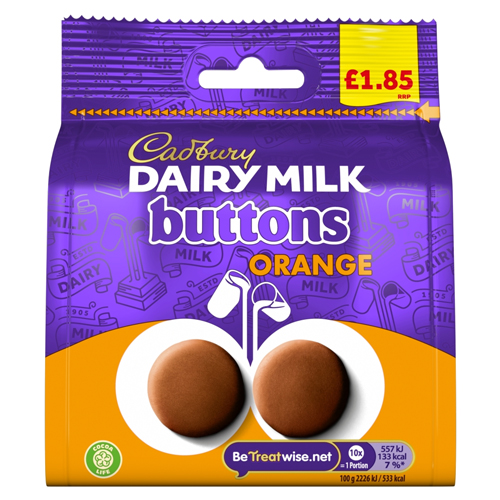 CADBURY DAIRY MILK ORANGE BUTTONS CHOCOLATE PMP £1.85 85G