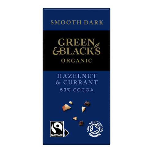GREEN & BLACK'S ORGANIC HAZELNUT & CURRANT DARK CHOCOLATE BLOCK 90G