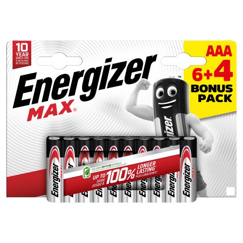 ENERGIZER MAX AAA ALKALINE BATTERIES 6+4PK PS