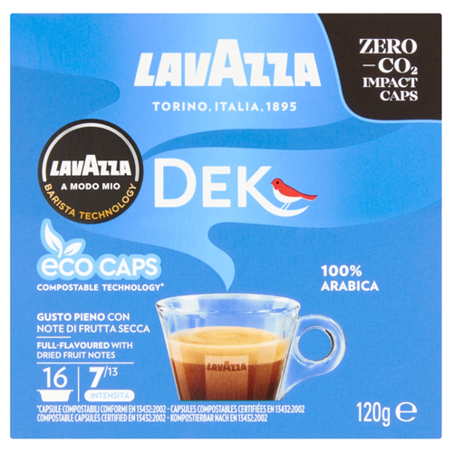 LAVAZZA MODO MIO DEK FULL FLAVOURED WITH DRIED FRUIT NOTES 16 CAPSULES 120G