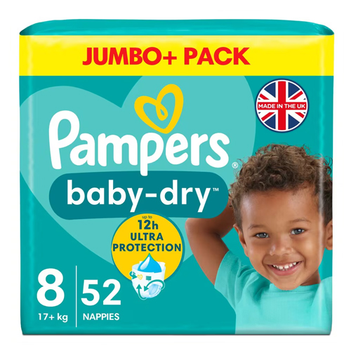 PAMPERS BABY DRY NAPPIES SIZE 8 JUMBO 52PK