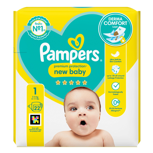 PAMPERS PREMIUM PROTECTION NEW BABY SIZE 1 CARRY PACK 22S