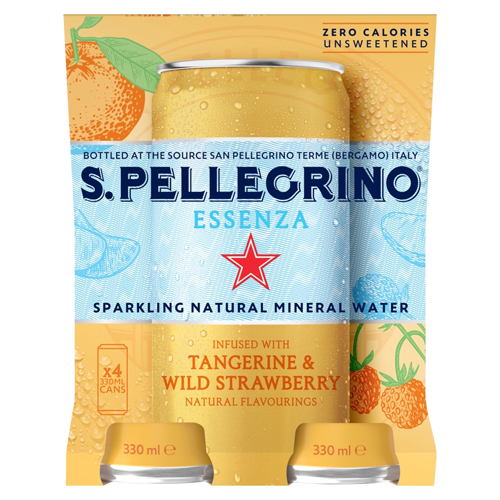 SAN PELLEGRINO SPARKLING TANGERINE & STRAWBERRY CAN 4PK 330ML