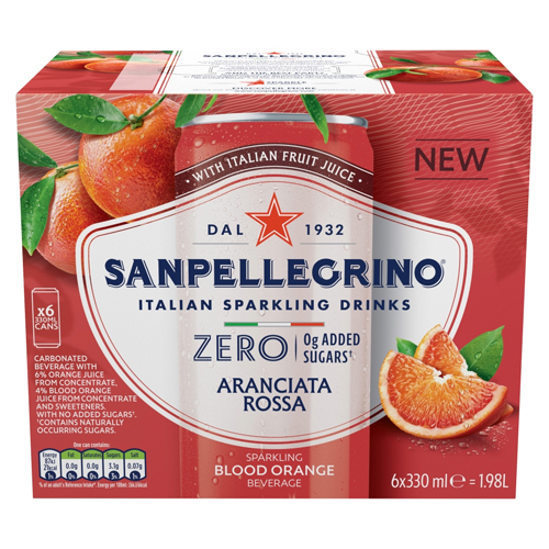 SAN PELLEGRINO ARANCIATA ROSSA ZERO CAN 6PK 330ML