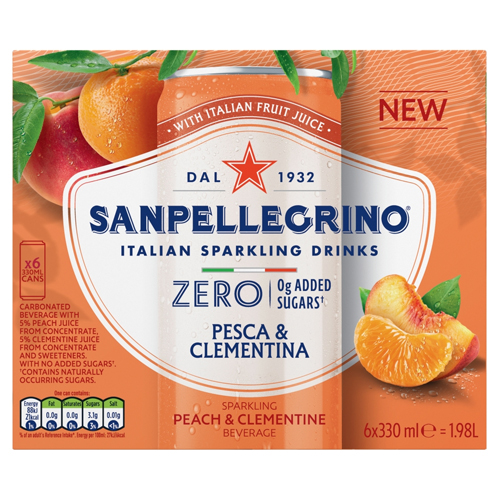 SAN PELLEGRINO PEACH & CLEMENTINE ZERO CAN 6PK 330ML