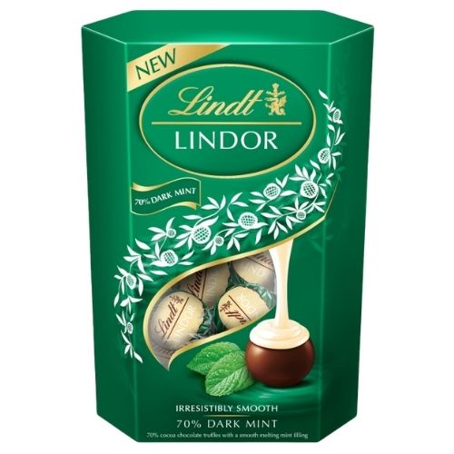 LINDT LINDOR 70% DARK MINT CORNET 200G